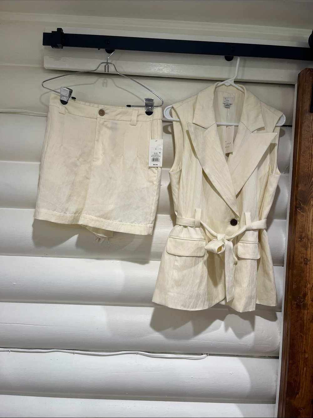 A New Day  Cream High-Waist Tailored Shorts and Vest Top